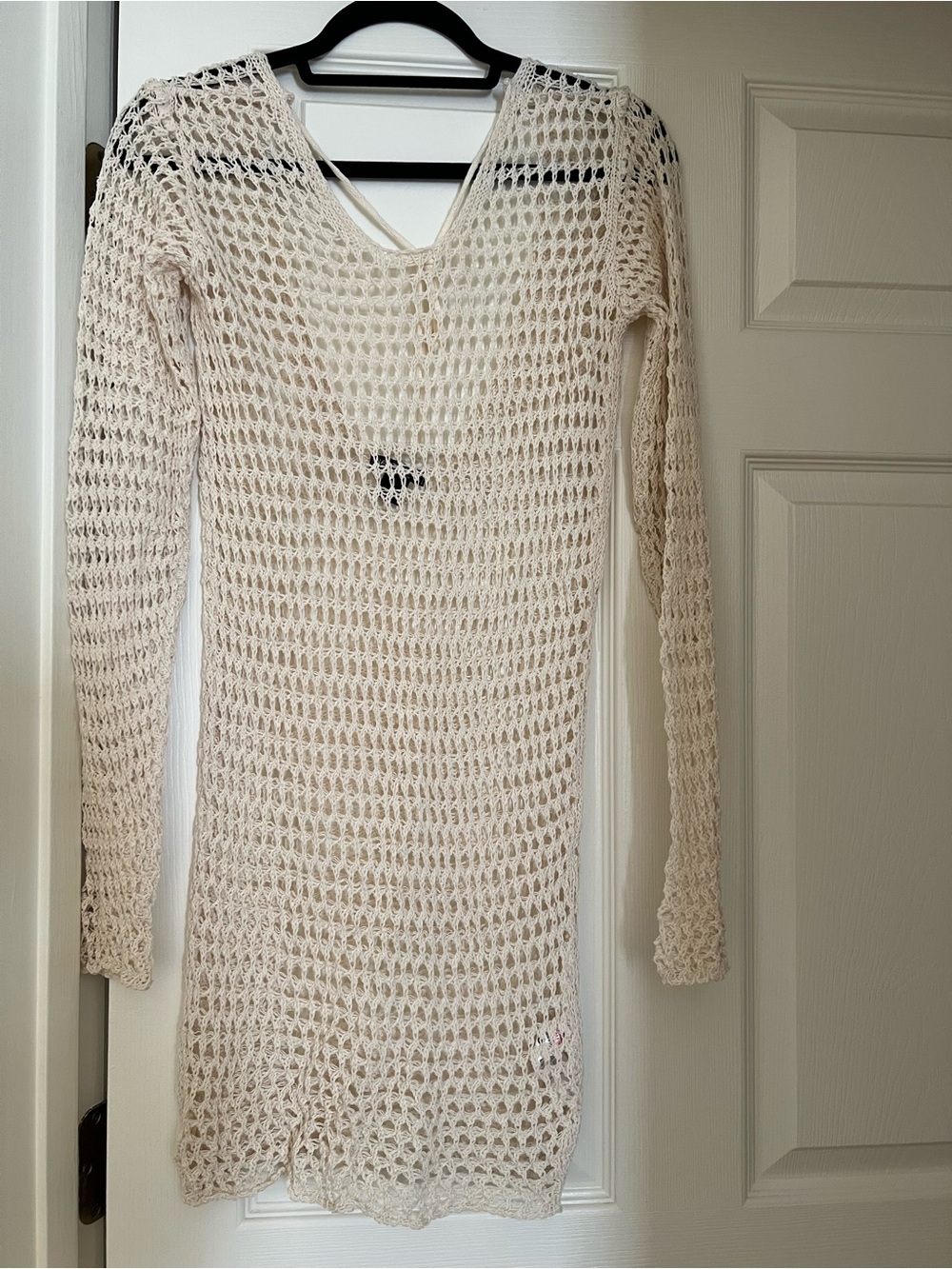 Nasty Gal Cream Open-Knit Long Sleeve Swim Coverup